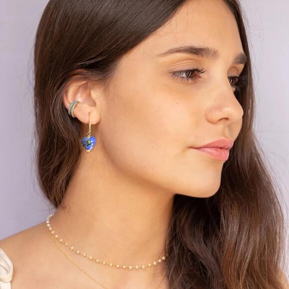 Handmade Murano Glass Heart Earrings Gold-Plated Lightweight Romantic Jewelry - Picture 3 of 7